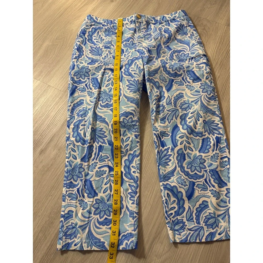 Stella Parker Blue Paisley Floral Straight Leg Pants Womens 12 Cotton Blend